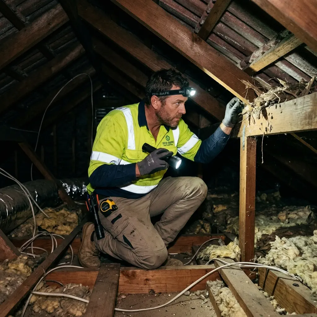 Technician locating dead rodents inside a Brunswick West wall cavity with detection equipment