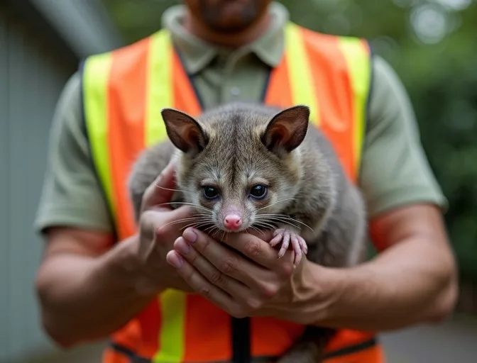 Animal handler safely recovering a deceased possum in Brunswick West