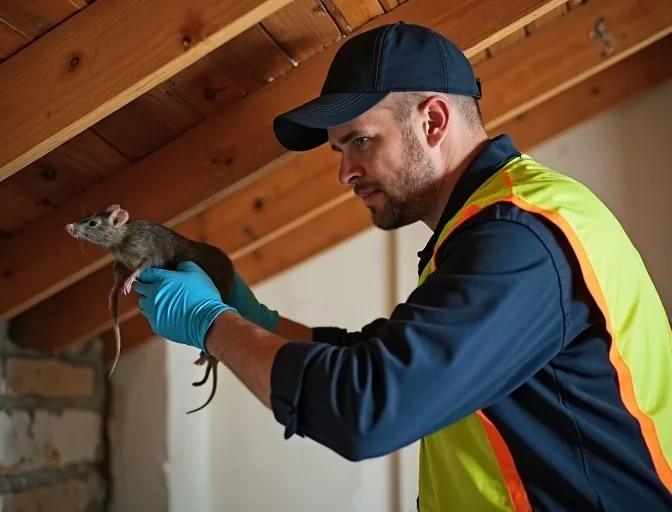 Technician inspecting a roof cavity for a dead rat in Brunswick West